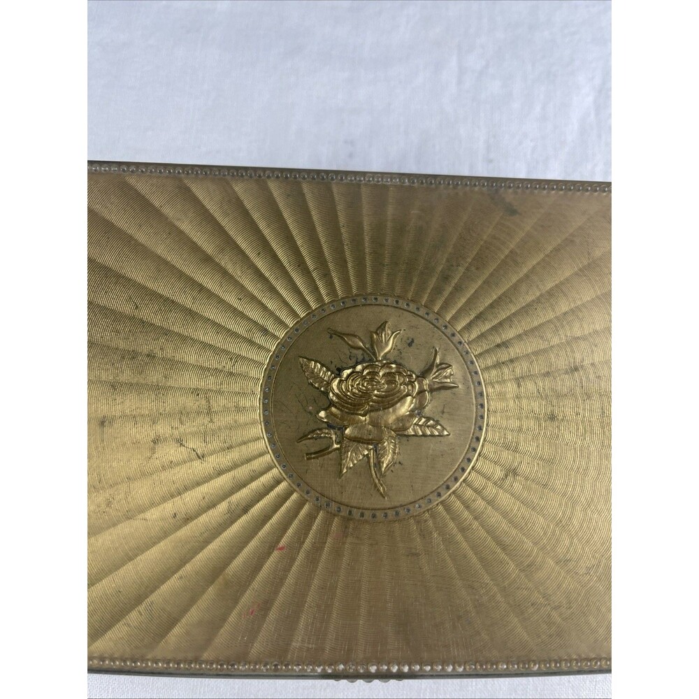 Vintage Gold Colored Plastic Box With Embossed Rose On Top - Picture 2 of 13
